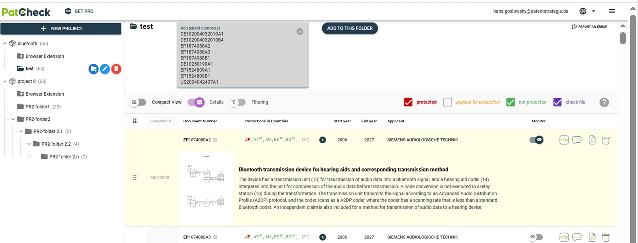 : Importing patents into PatCheck from a search result with one click
